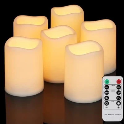 Image de FREEPOWER 6 Bougies LED étanches avec minuterie et télécommande sans Flamme Fonctionne Piles Blanc Chaud Diamètre : 7,5 x 10 cm