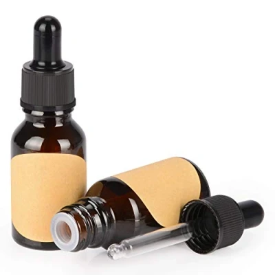 Image de stonylab 15 ml (0,5 oz) 2 Pack Flacon Compte gouttes en Verre, Marron Verre Vide avec Conique, Bouchon Interne et Étiquette pour Huiles Essentielles Fragrances