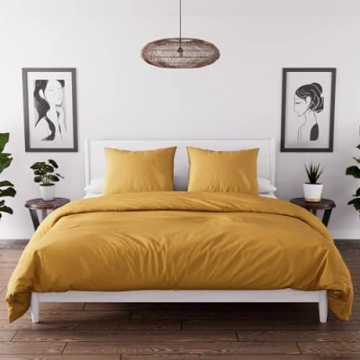 Image de Intemporel Parure Housse de Couette en Microfibre lavée 260x240 cm Boheme Moutarde, par Soleil d&#039;Ocre