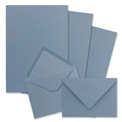 Image de FarbenFroh by Gustav Neuser Lot de 25 feuilles Papier à lettre Format A5 avec enveloppes C6 Gris bleu Fermeture humide (bleu) mat