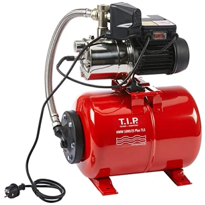 Image de T.I.P. HWW 1000/25 Plus Circuit d’Eau Domestique Débit 3600 l/h Hauteur de Refoulement max 40 m Puissance nominale 650 W Prêt à l&#039;installation par Bouton Cuve Pression en Inox Capacité 18 L