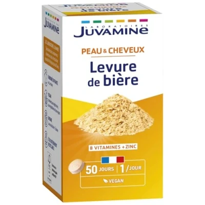 Image de JUVAMINE Levure de Bière, Beauté la peau, des cheveux et ongles, Vitalité, Vitamines B1, B2, B3, B5, B6, B8, B9 B12 + Zinc, Programme 50 jours, Fabriqué en France