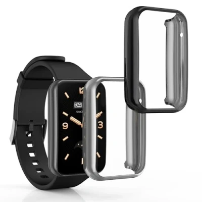 Image de kwmobile Coque Compatible avec Xiaomi Mi Band 7 Pro 2X Étui Cadre écran en Silicone pour Fitness Tracker Noir argenté