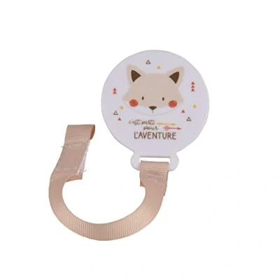 Image de Bébé Douceur Attache sucette renard avec fixation par clip plastique blanc/taupe Ø 5 cm