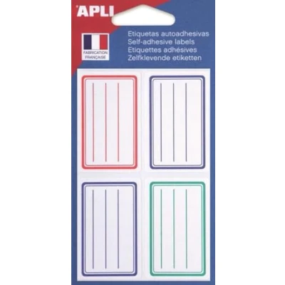 Image de APLI 101096 Pochette 24 étiquettes scolaires lignées bleues/rouges/vertes 36 x 56 mm Coins arrondis