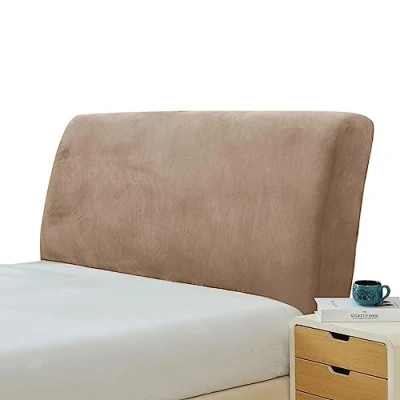 Image de GEBIN Housse de tête lit Extensible, Protection en Velours Décor Anti poussière pour Lits Simples Doubles King Size (Taupe,180 200cm)