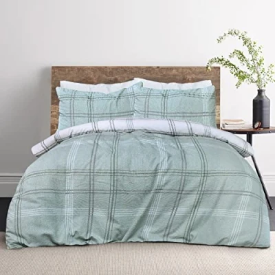 Image de Sleepdown Parure de lit réversible avec Housse Couette et taies d&#039;oreiller Motif gaufré Vert King Size (230 x 220 cm)