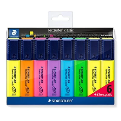 Image de Staedtler 364 A WP8 ST Textsurfer classic Set de 8 Surligneurs résistant aux UV pointe biseautée 1 à 5 mm Couleurs fluos