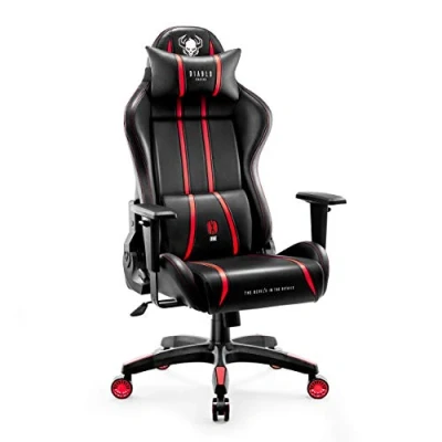 Image de Diablo X One 2.0 Chaise De Gaming Gamer Fauteuil Siege Bureau Accoudoirs Réglables Design Ergonomique Cou/Coussin Lombaire Rouge King (XL)