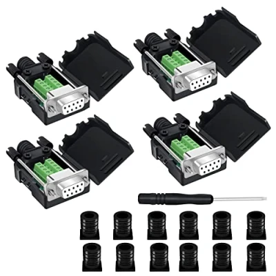 Image de YIOVVOM Lot de 4 connecteurs DB9, DB9 sans soudure RS232 D SUB femelle, adaptateurs série 9 broches blanc vers connecteur terminal module signal avec étui