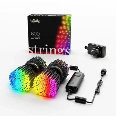 Image de Twinkly Strings 600 LED RGB, Bande Intérieur et Extérieur, Lumières Smart Multicolores, Compatible avec HomeKit, Alexa Google Home, Gaming, IP44, Contrôlée Par App, Fil Noir, 48m