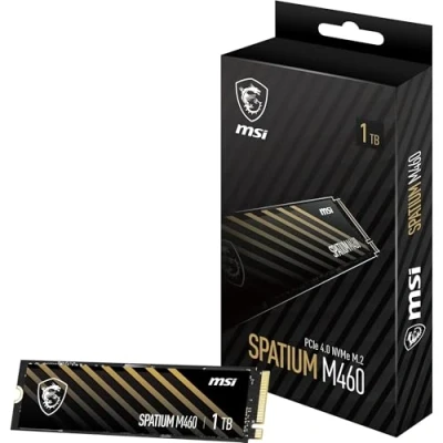 Image de MSI SPATIUM M460 PCIe 4.0 NVMe M.2 1TB Disque SSD Interne 1 to, M.2, Lecture 5000 MB/s &amp; Écriture 4500 MB/s, 3D NAND, Sécurité des Données Intégrée, Center, 600 TBW, Garantie 5 Ans