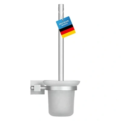 Image de Brosse de Toilette en Acier Inoxydable avec Support chromé et récipient Verre véritable pour Fixation Murale Ensemble Complet