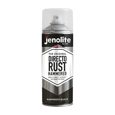 Image de JENOLITE Directorust Peinture aérosol martelée Noir Multi surfaces Apprêt tout en un, sous couche et de finition Application directe sur la rouille 400 ml