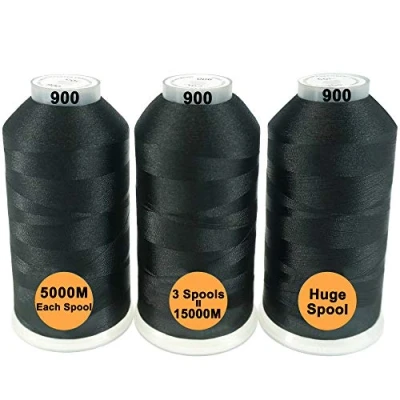 Image de New brothread Lot de 3 Noir Couleurs Polyester Fil machine à broder Énorme bobine 5000M pour toutes les machines