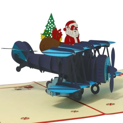 Image de LINPopUp®, Carte Pop Up 3D Noël, Cartes de voeux Père Noël en avion, N455