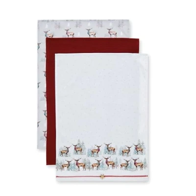 Image de Cooksmart Lot de 3 Torchons Noël au Design Britannique Serviettes pour la Saison des fêtes Tous Les Types Cuisines Motif cerf