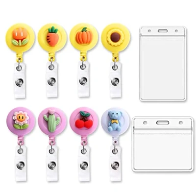 Image de 8Pcs Badges Rétractables, Rétractable Porte Badge Infirmière Avec Clip Pivotant Et Clés Lanière Carte D&#039;Identité Pour Bureau Enseignant Étudiant