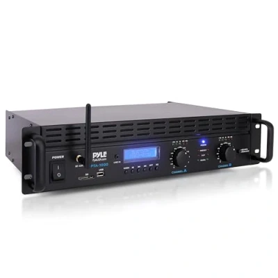 Image de Pyle Amplificateur Bluetooth 2 Canaux 2000W Bridgeable Monté en Rack Pro Audio sans Fil, Entrée TRS/XLR, Écran LCD, Mode Bridge, Ventilateur de Refroidissement Système Haut parleurs