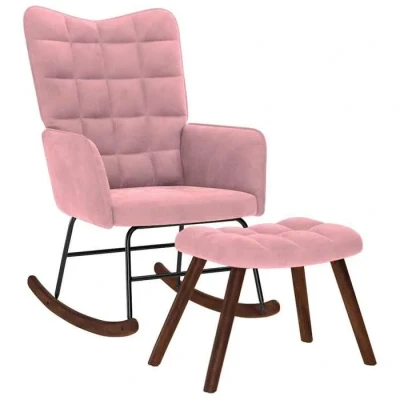 Image de vidaXL chaise à bascule avec repose pied rose velours, fauteuil bascule, longue, siège de salon, chaise, 4016847