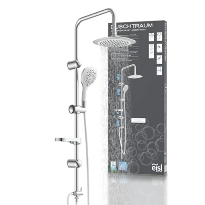Image de EISL Salle DXLD60087CS Colonne Grande Douche Effet Pluie 200 x mm et douchette à Main Idéal pour rénovation des Trous existants Kit de Montage Complet Chromé/Blanc