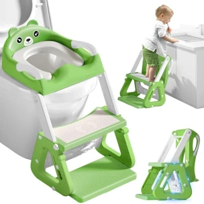 Image de ZQEJEFD Réducteur Toilette Enfant, Stabiliser Rehausseur Enfant avec Structures Triangulaires, Adaptateur 2 en 1, Pliable et Réglable,Adapté aux Toilettes Forme de V, U, O