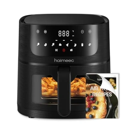 Image de HAIMEEC Air Fryer 4L, Friteuse Sans Huile 8 en 1 avec Fenêtre de Visualisation, 1350W Ecran Tactile Digital, Réglable 30C 200C, 90% Matières Grasses Moins, Nettoyage Facile,