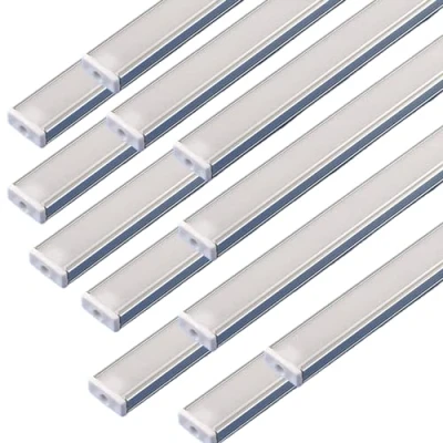 Image de Jandei Lot de 12 profilés en aluminium pour bande LED, ruban forme U, diffuseur translucide, kit installation surface avec embouts et clips. Dimensions : 17,3 mm x 6,85 1 m