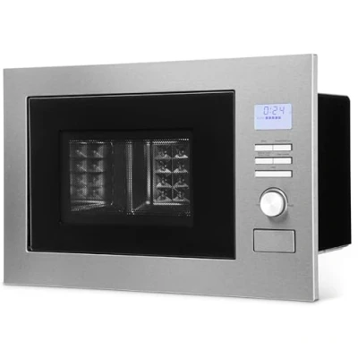 Image de Bomann MWG3001HEB Micro ondes encastrable 3 en 1 avec grill et air chaud, écran LCD, 8 programmes automatiques, fonction minuterie, espace de cuisson 25 l, intérieur acier inoxydable, argenté