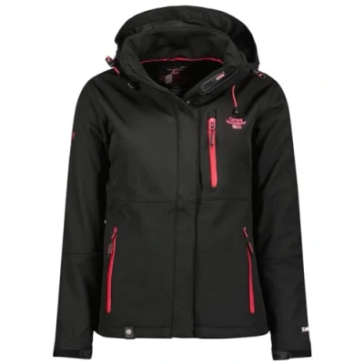 Image de Geographical Norway Touna Lady Veste Softshell Femme Impermeable Jacket À Capuche Outdoor Blouson Coupe Vent Resistant Hiver (Noir_rose_flash XL Taille 4)