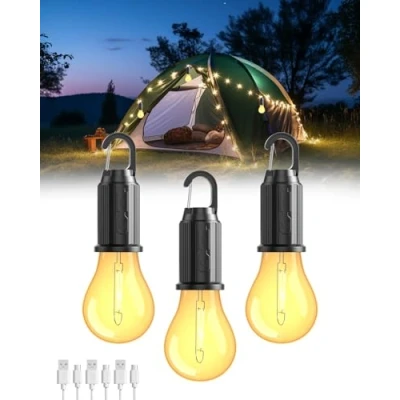 Image de lampe Camping Rechargeable, Lanterne de Ampoule rechargeable usb, Luminosité Réglable 3 Modes, 2800K portable led pour Camping, Randonnée, Jardin, Lumière d&#039;urgence[3PCS]