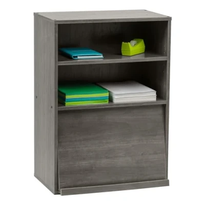 Image de Iris Ohyama, Meuble avec portes, Étagère de rangement, 2 compartiments modulables, Design, Solide, Moderne, Multi usage, Bureau, Chambre, Salon Flap Rack CHR 1 Chêne Gris