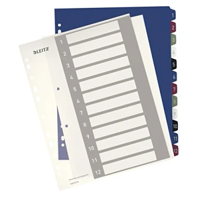 Image de Leitz Intercalaires 1 12, Imprimable sur PC, A4, Plastique Ultra Résistant, Extra Large, Blanc/Multicolore, Style, 12380000