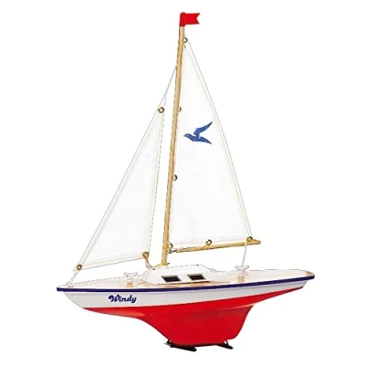 Image de GÜNTHER FLUGSPIELE Paul Günther 1804 Voilier Windy, petit dériveur à voile pour jouer, dimensions env. 35 x 42 cm, monté prêt naviguer, le lac de baignade, la plage et baignoire