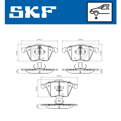 Image de SKF VKBP 80272 Jeu de plaquettes frein non préparé pour indicateur d&#039;usure VOLVO: V40 3/5 portes, C30, S40 II, SAAB: 9 3 Berline, Break