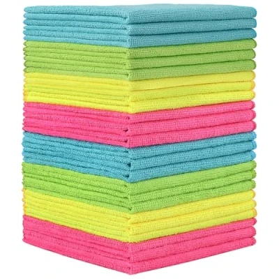 Image de HOMEXCEL Lot de 24 chiffons nettoyage en microfibre pour cuisine, non pelucheux, anti rayures, très absorbants et réutilisables maison, fenêtre verre, voitures, 29 x cm