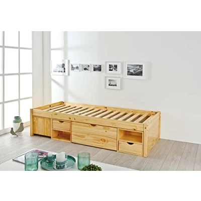 Image de Lit banquette avec rangements INTERLINK Xavier Pin massif 90x200 cm Style scandinave moderne