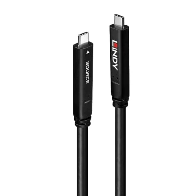 Image de Câble hybride USB 3.2 Gen 2 et DP 1.4 LINDY 15m Type C Haute vitesse Connectivité polyvalente