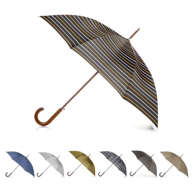 Image de Totes Parapluie Eco avec poignée en bois à ouverture automatique, chevron noir gris, taille unique