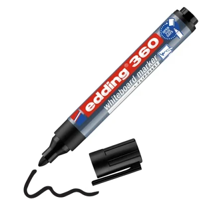 Image de edding 360 Marqueur pour tableaux blancs noir 1 stylo pointe ronde 1,5 3 mm feutre effaçable blanc, magnétique, mémo et chevalet de conférence sketchnotes rechargeable