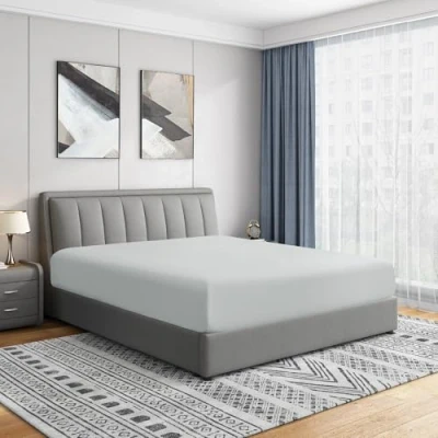 Image de Cathay Home Drap Housse de Luxe en Microfibre brossée Ultra Douce et résistante à la décoloration, avec Poche Standard 35,6 cm, Gris Clair, lit Simple