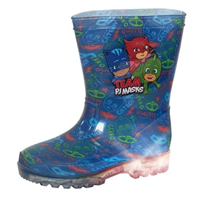 Image de PJ Masks Bottes en caoutchouc lumineuses pour garçons Chaussures de pluie et neige clignotantes, bleu, 23 EU