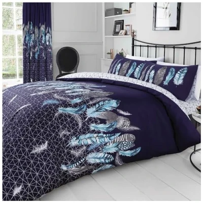 Image de GC GAVENO CAVAILIA Parure de lit Simple avec Housse Couette géométrique, Super Douce, Chaude, Bleu Marine (699880)