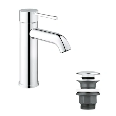 Image de GROHE Robinet lavabo de salle bains Essence, mitigeur monocommande sans tirette vidage, vidage clic clac inclus, installation rapide, taille M, chromé, 23797001 (Import Allemagne)