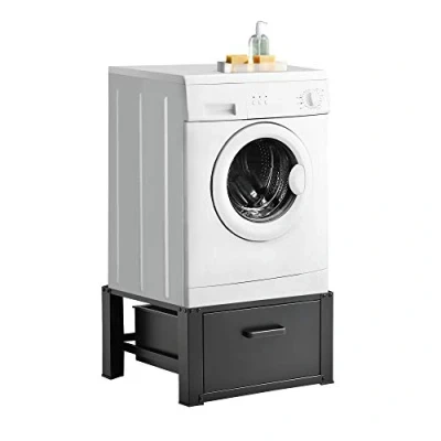 Image de [en.casa] Kit de Superposition Intercalaire Lave Linge Sèche Support avec Tiroir Acier Aluminium Noir 63 x 54 31 cm