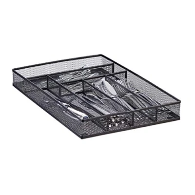Image de Relaxdays Range couverts mailles acier métal boîte à bac HxlxP: 5,1 x 28,6 40,6 cm, noir