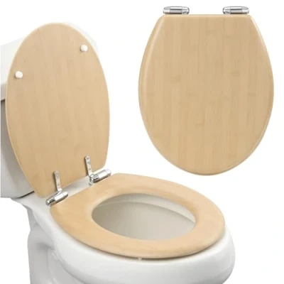 Image de Navaris Abattant WC Standard Lunette de Toilettes Universelle 42 x 35,8 5,6 cm en MDF Design Aspect Bambou Siège Cuvette Toilette