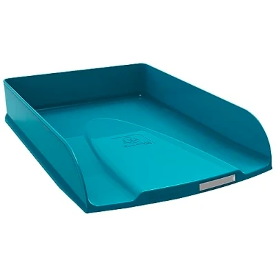 Image de Exacompta Réf. 11128D 1 corbeille à courrier COMBO STYLI NeoDeco pour documents au format A4+ dim 34 x 25 6,5 cm porte étiquette peut contenir 500 feuilles couleur bleu canard