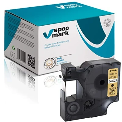 Image de specmark Compatible avec DYMO D1 40923 Ruban encreur 9 mm x 7 m Noir sur or pour imprimantes LM Label Manager LP Point LW Writer DUO