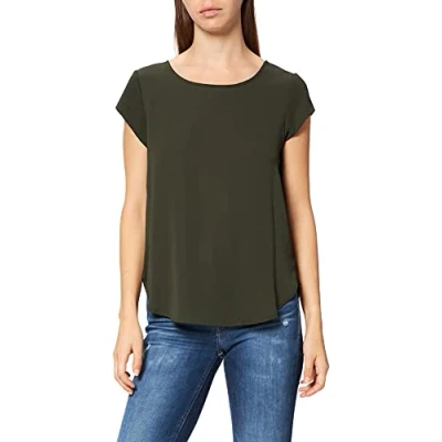 Image de Chemisier uni à Manches Courtes pour Femme Basic avec Encolure Ronde T Shirt Blouse Haut ONLVIC, Couleurs:Vert 3, Taille:38